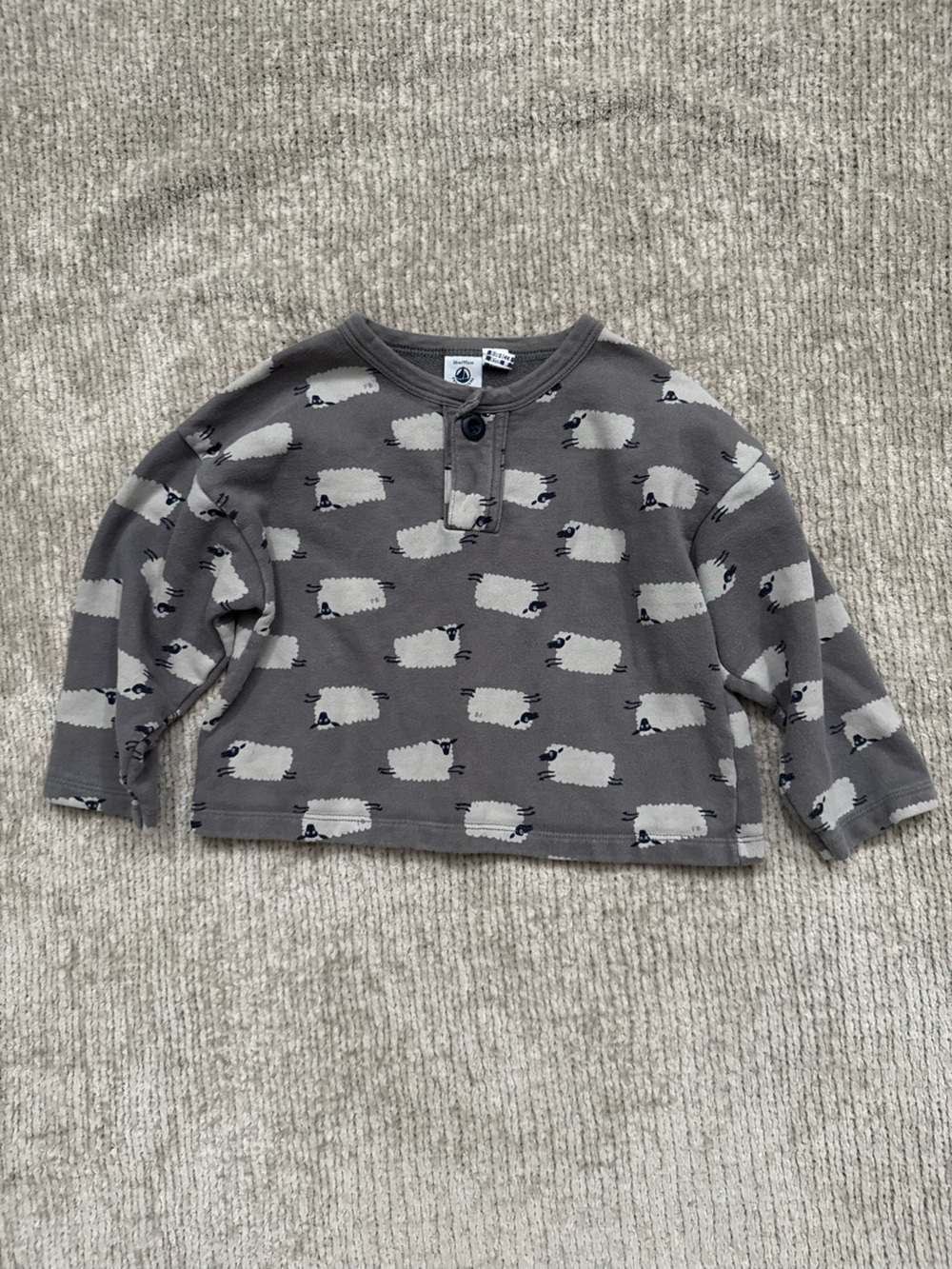 Petit Bateau Sheep Print Sweatshirt Gray French Kids Pullover Size 3 Years